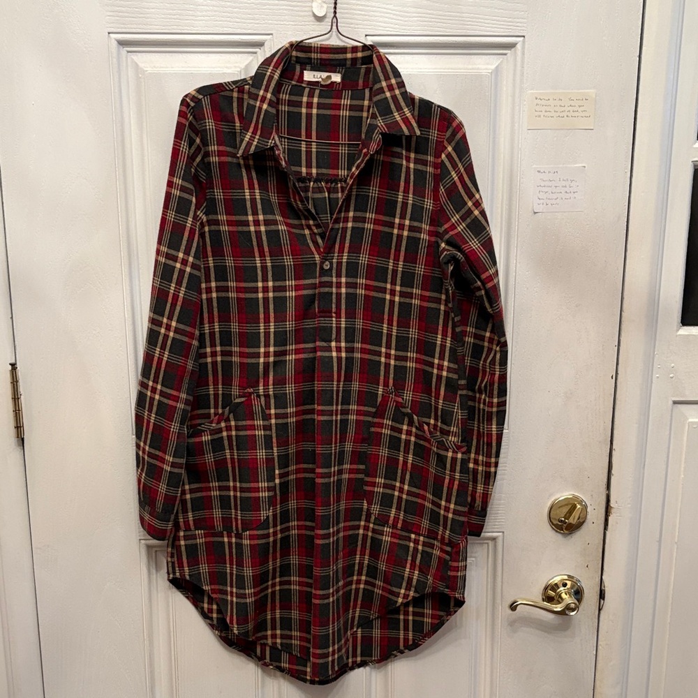 ILLA ILLA Red and Cream Plaid Shirt Dress